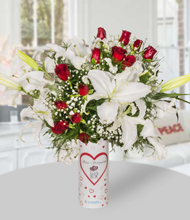 Seni Seviyorum Vazoda K�rm�z� G�l ve Lilyumlar