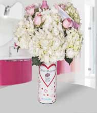 Seni seviyorum vazo ortanca ve pembe güller