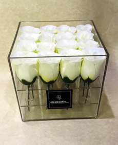Şeffaf Kutuda Yapay Beyaz Güller